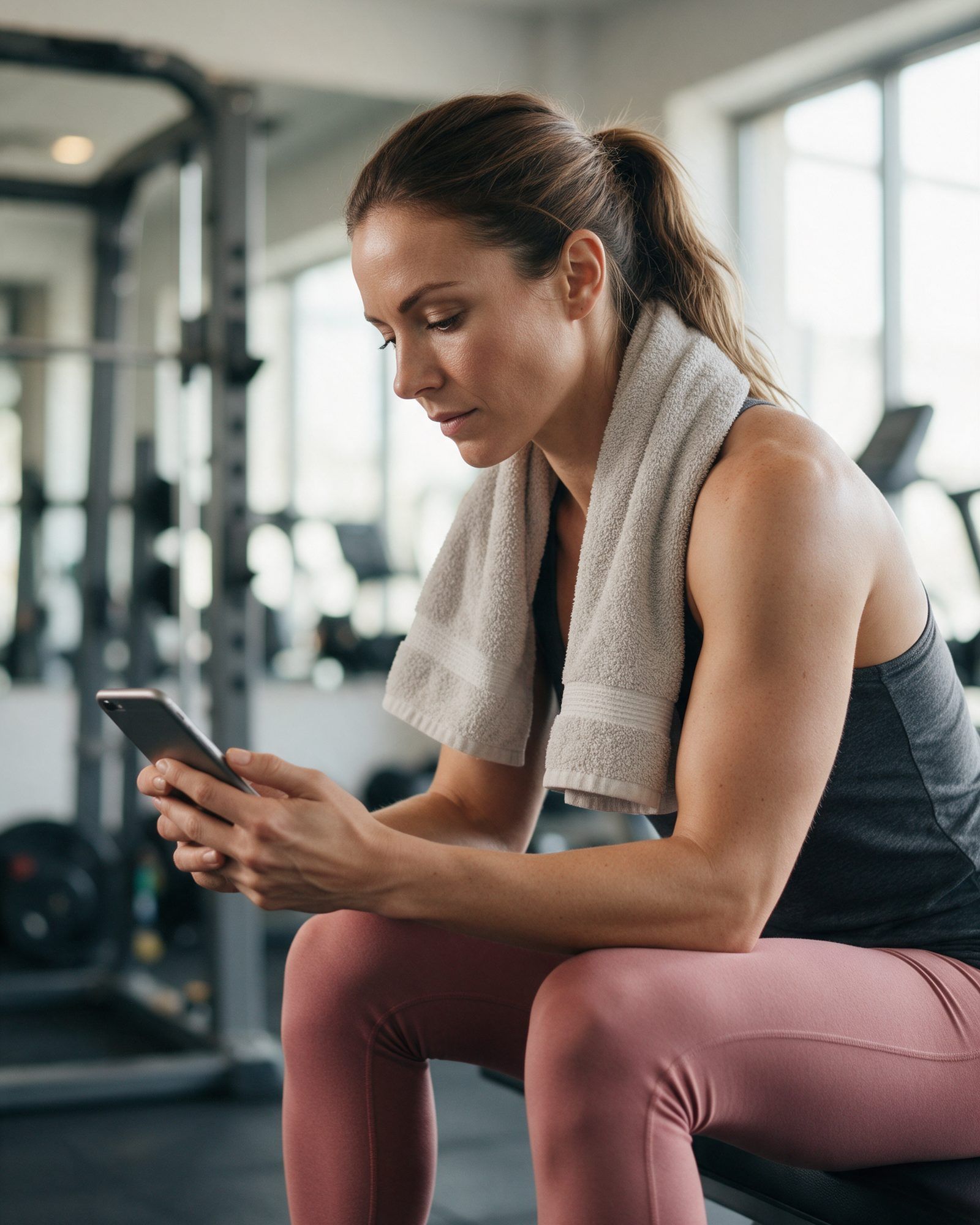 A woman checking her training plan on her phone