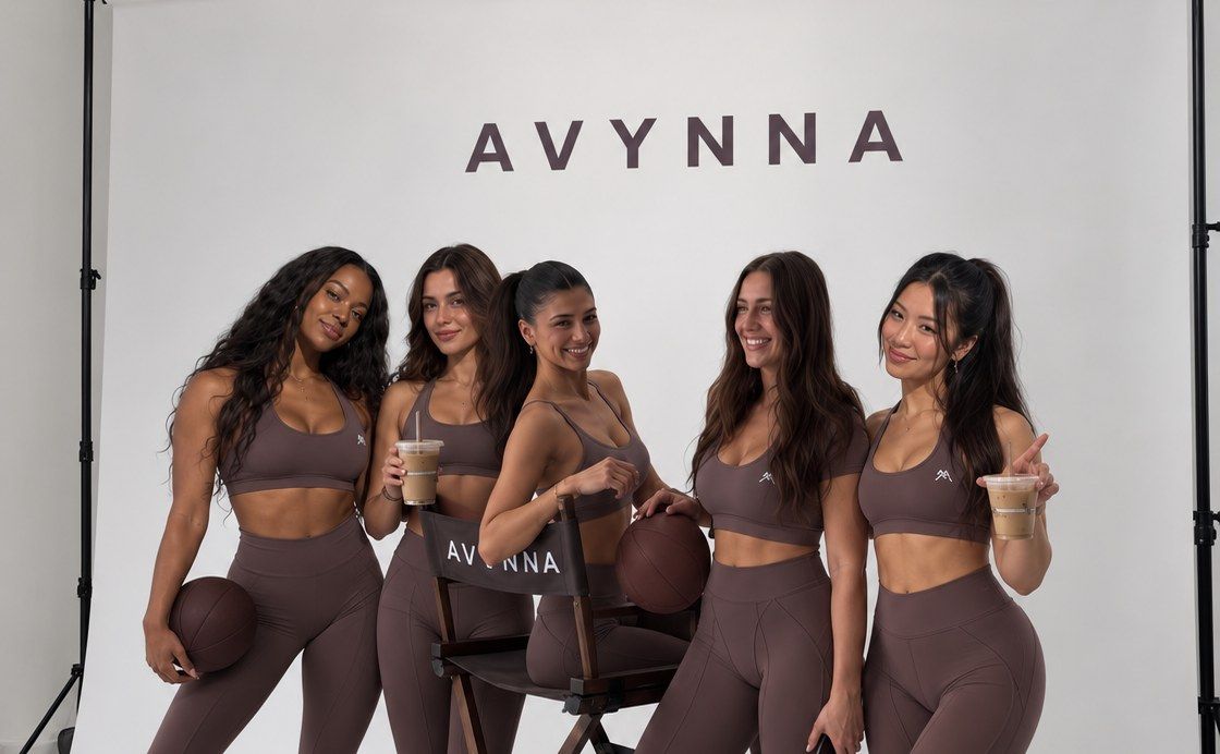 Five smiling women in matching AVYNNA training sets