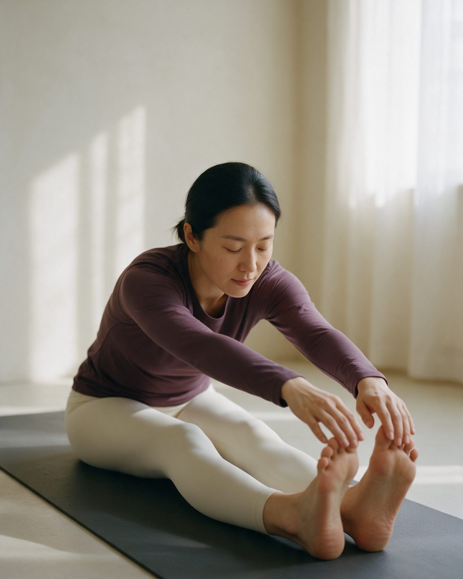 A woman stretching and resting after a workout